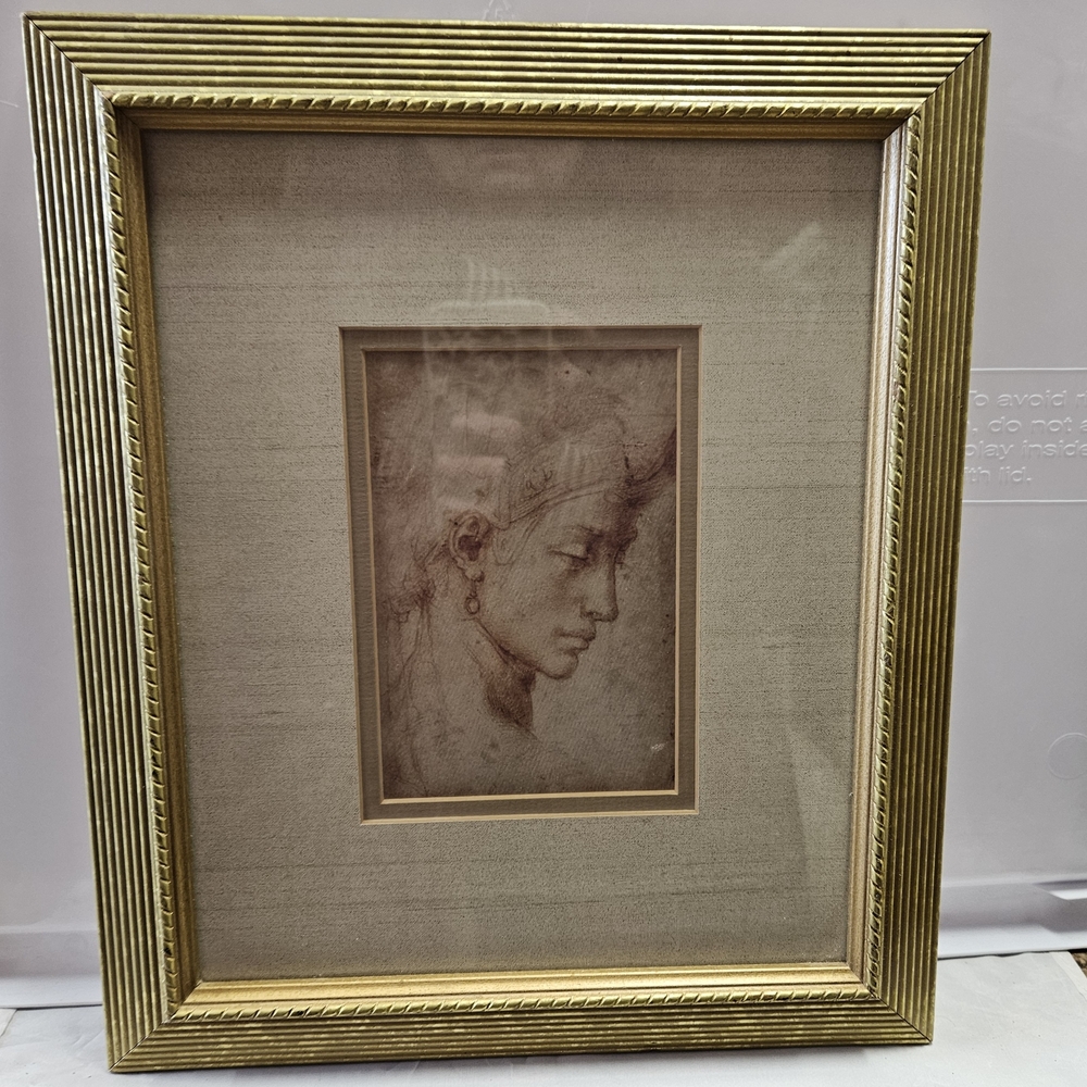 Gold Framed Portrait Art "Testa di Donna in Profilo con Diadema"